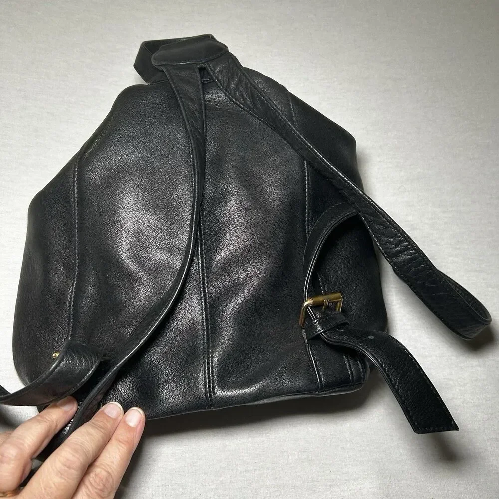 Tignanello black leather backpack purse, Zip Closure, Soft Leather, Y2K, Preppy